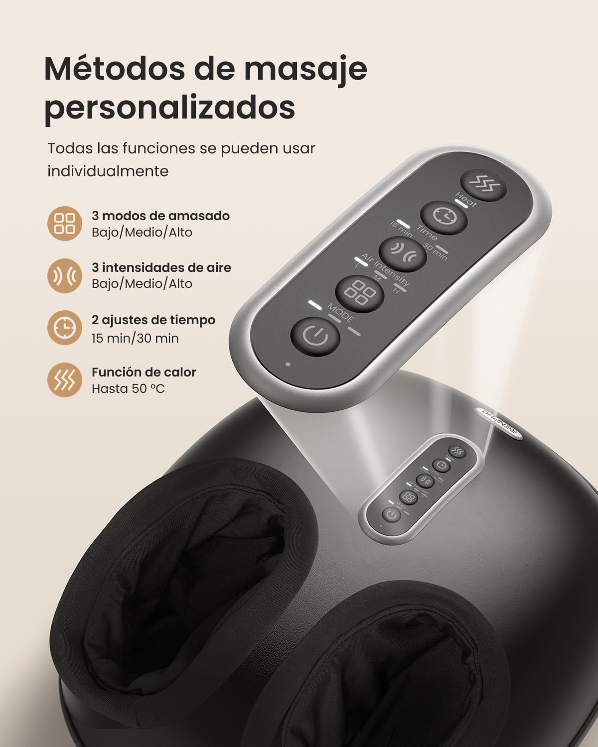 RENPHO Masajeador de Pies con Calor, Material Suave y Flexible, Masaje Shiatsu para Dedos y Arcos, 3 Niveles de Presión de Aire y 3 Niveles de Amasado, Ideal Como Regalo Para Hombres y Mujeres