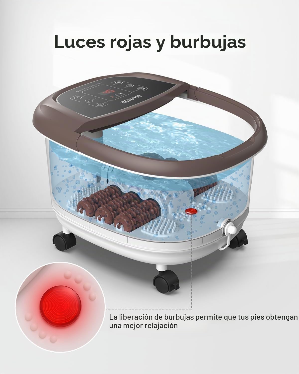 Masajeador de Baño para Pies RENPHO con Calentamiento Rápido, Masaje Automático y Potentes Chorros de Burbujas, Rodillos de Masaje Shiatsu, Pedicura Spa para Pies Cansados, Regalo dia de la madre