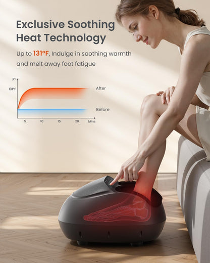 RENPHO Masajeador de Pies, Masajeador de Pies Eléctrico Shiatsu Mejorado 2026 con Función de Calor, Amasado, Rodamiento y Compresión de Aire, Regalo Para Mujeres y Hombres, Hasta Talla 46, Negro