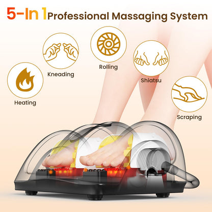 TISSCARE Masajeador de Pies Shiatsu con Calor, Masajeador Eléctrico para Piernas y Pantorrillas con Amasamiento, Rodillos, Presión, Asa Ajustable 360°, Alivio del Dolor, Regalo Hombres Mujeres