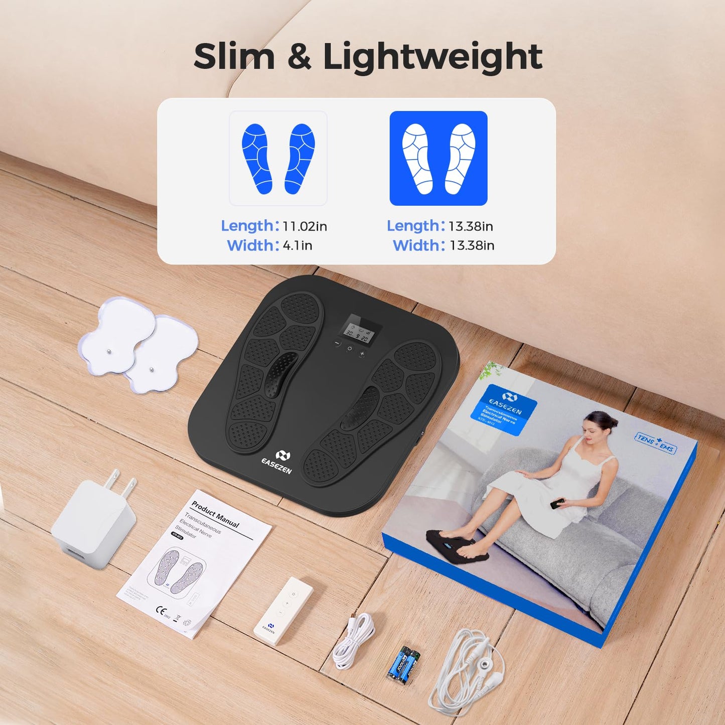 EMS TENS Masajeador de Pies para Neuropatía, Recargable Masajeador Pies con 10 Modos & 20 Intensidades para Fascitis Plantar, Hinchazón y Mejora la Circulación, Regalos para mujeres y hombres