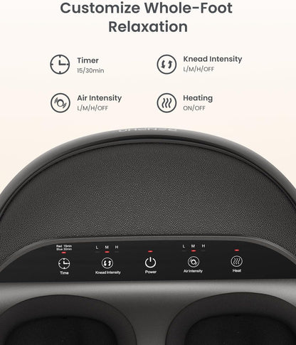 RENPHO Masajeador de Pies, Masajeador de Pies Eléctrico Shiatsu Mejorado 2026 con Función de Calor, Amasado, Rodamiento y Compresión de Aire, Regalo Para Mujeres y Hombres, Hasta Talla 46, Negro