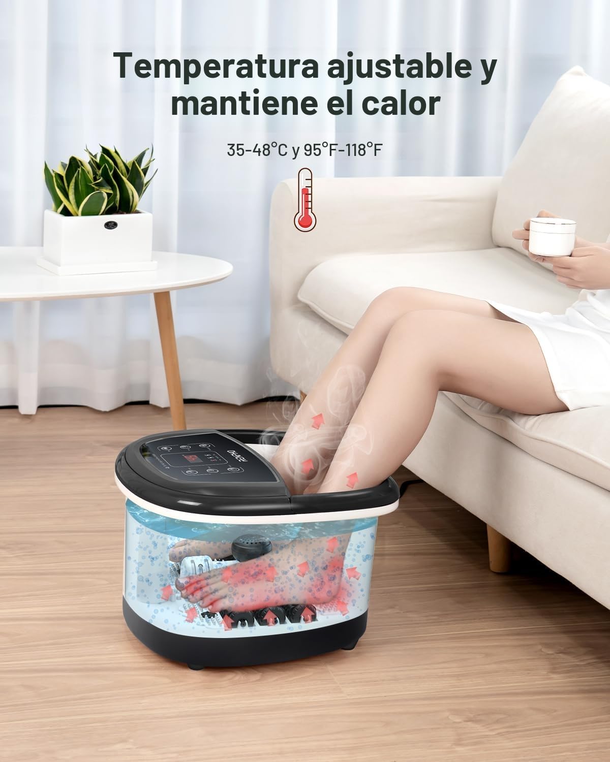 Masajeador de Baño para Pies RENPHO con Calentamiento Rápido, Masaje Automático y Potentes Chorros de Burbujas, Rodillos de Masaje Shiatsu, Pedicura Spa para Pies Cansados, Regalo dia de la madre