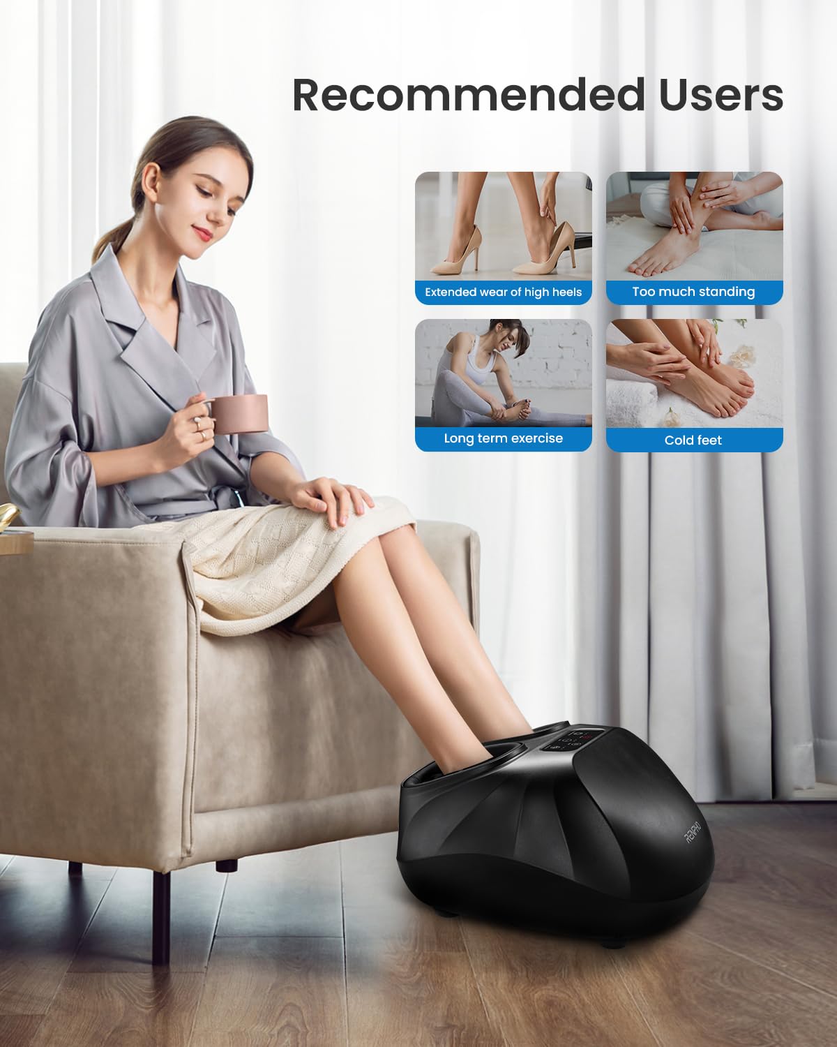 RENPHO Masajeador de pies con sistema de calor y control remoto, masajeador de pies shiatsu con varios niveles de calor y masaje por amasamiento y presión, alivio la músculos fatigados