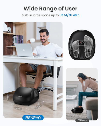 RENPHO Masajeador de pies con sistema de calor y control remoto, masajeador de pies shiatsu con varios niveles de calor y masaje por amasamiento y presión, alivio la músculos fatigados