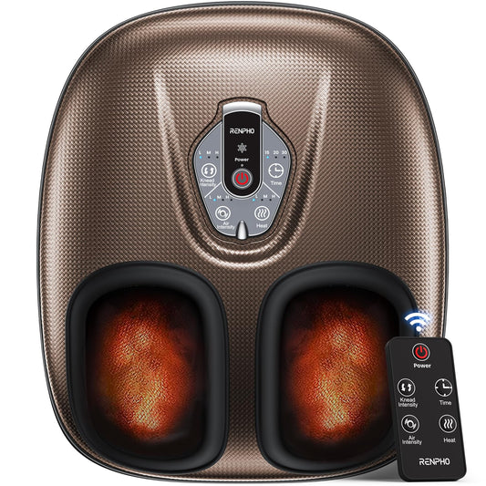 RENPHO Masajeador de pies con calor para fascitis plantar, Portátil Amasado Shiatsu, Compresión, Massager eléctrico de los pies de 3 intensidades, Marrón