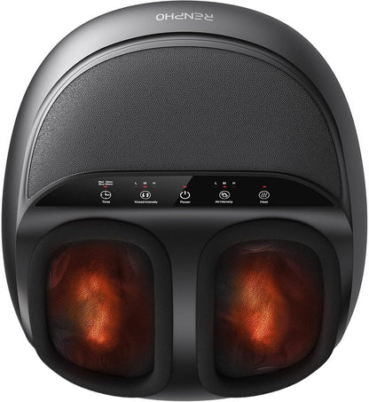 RENPHO Masajeador de Pies, Masajeador de Pies Eléctrico Shiatsu Mejorado 2026 con Función de Calor, Amasado, Rodamiento y Compresión de Aire, Regalo Para Mujeres y Hombres, Hasta Talla 46, Negro