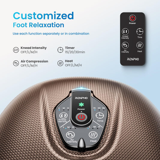RENPHO Masajeador de pies con calor para fascitis plantar, Portátil Amasado Shiatsu, Compresión, Massager eléctrico de los pies de 3 intensidades, Marrón